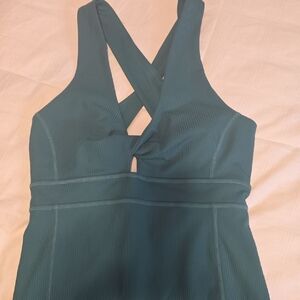Fabletics Size M Ribbed Crossback Tank Top One Piece in Deep Teal